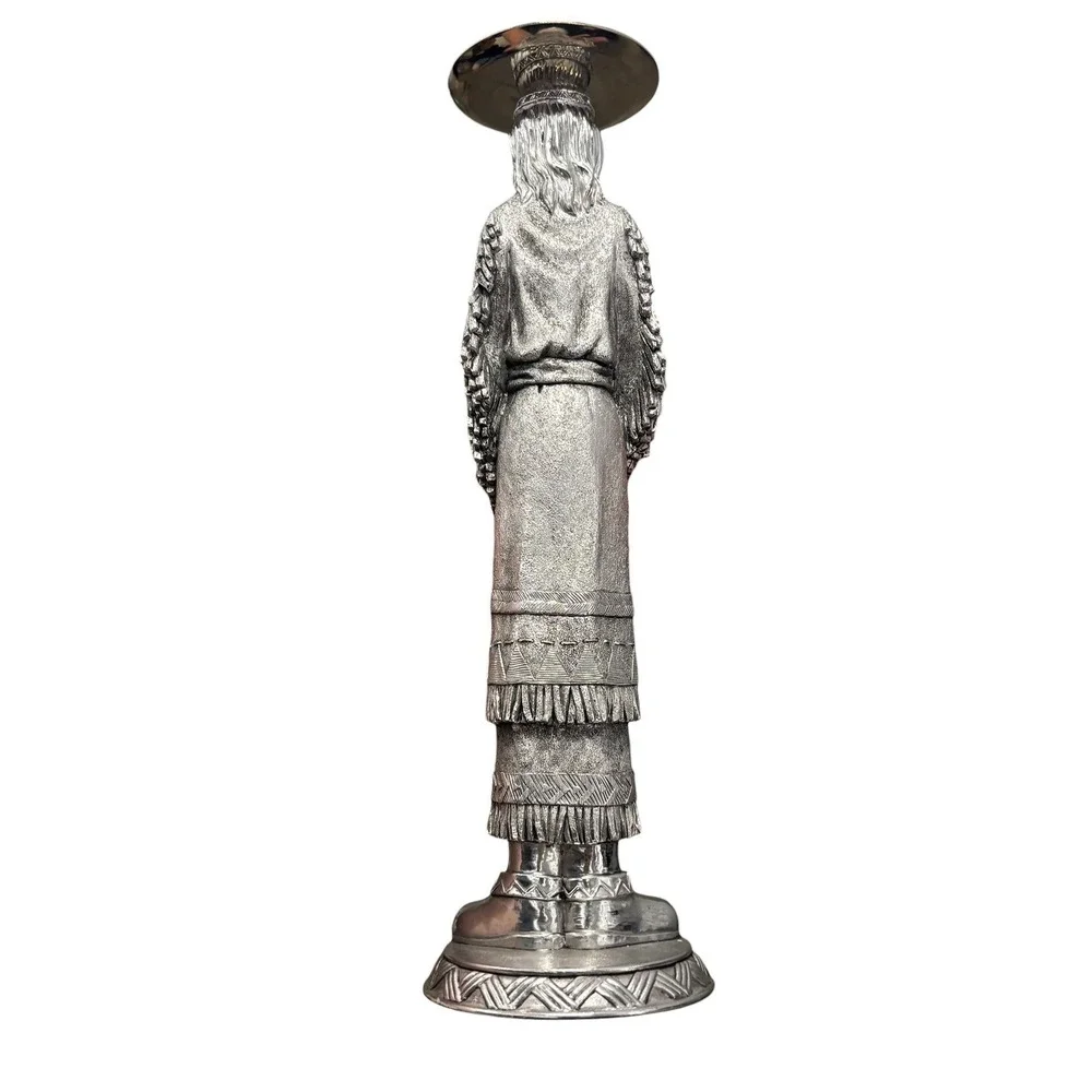 Vintage Silver Metal Indigenous Figures Candle Holders Pair‎ Man Woman 13